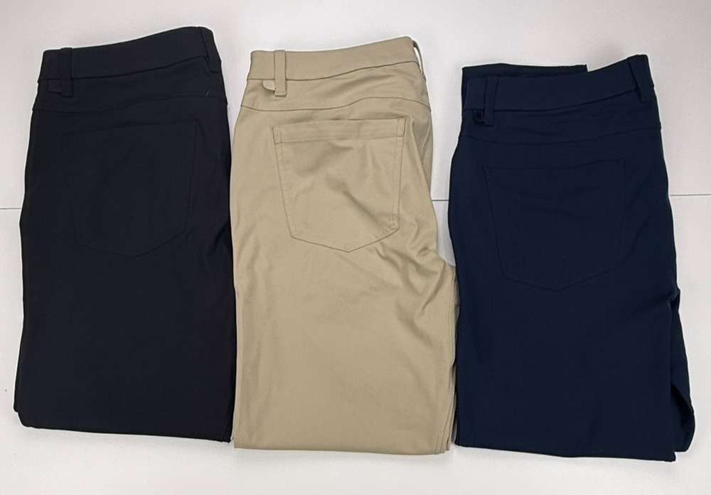 Lululemon Mens 33 ABC Slim Pants Lot 3 Warpstreme Black Navy Khaki Hemmed